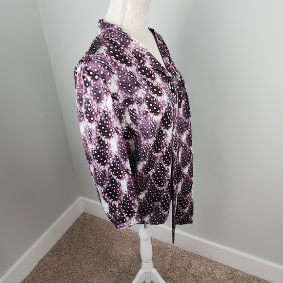 Worthington Women’s Purple Polka Dot Tie Neck Long Sleeve Blouse Top Size Large - Picture 4 of 9